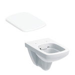 Wisząca miska WC Selnova Square - lejowa, B35 cm, H34 cm, T53 cm, Rimfree Deska sedesowa WC wolnoopadająca Selnova Square mocowanie od góry, z wypinanymi zawiasami, zachodząca pokrywa biała